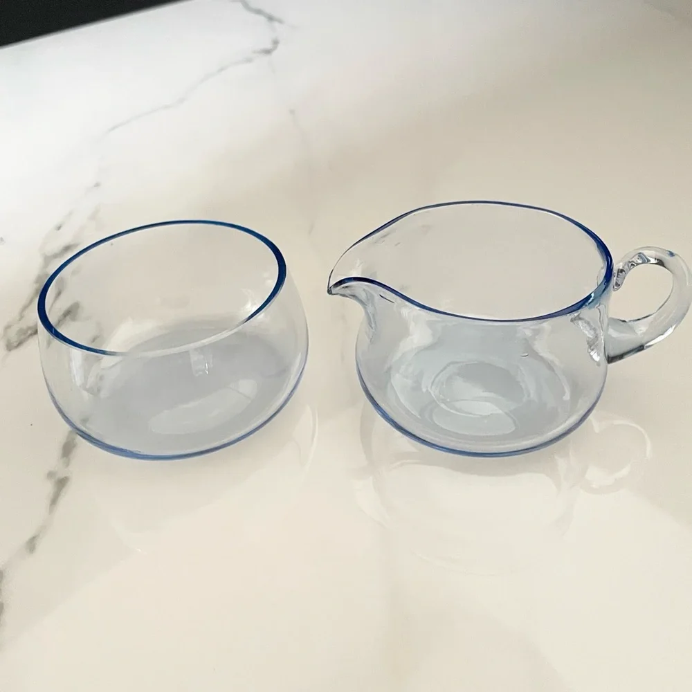 Vintage Blue Glass Sugar & Creamer SET